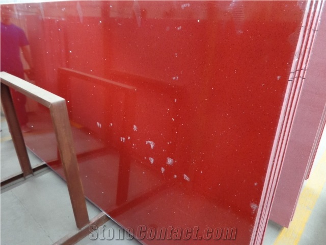 Red Crystal Glass Quartz Stone Slabs & Tiles, Solid Surfaces Engineered Stone