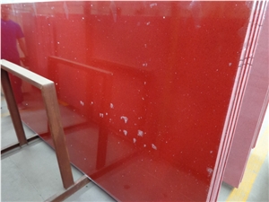 Red Crystal Glass Quartz Stone Slabs & Tiles, Solid Surfaces Engineered Stone