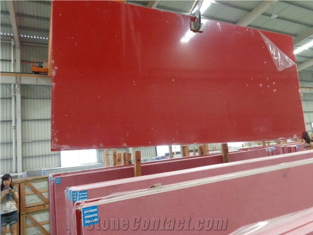 Red Crystal Glass Quartz Stone Slabs & Tiles, Solid Surfaces Engineered Stone