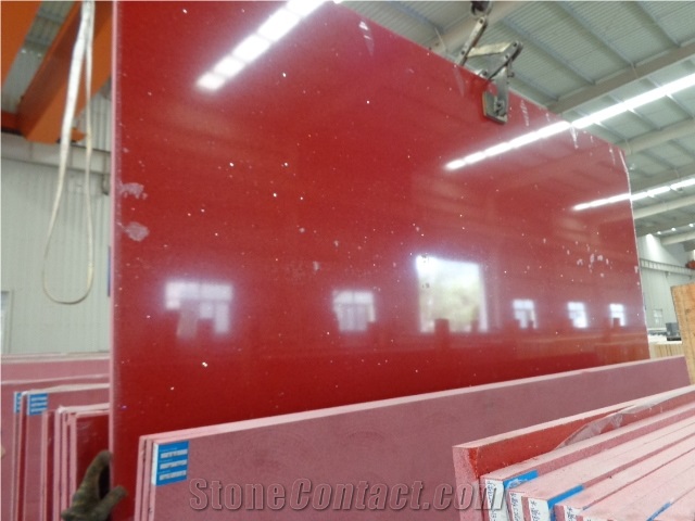 Red Crystal Glass Quartz Stone Slabs & Tiles, Solid Surfaces Engineered Stone