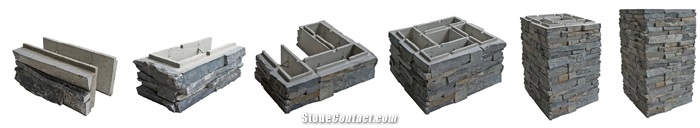 Deco Block, Grey Quartzite Wall Cladding Viet Nam, Stacked Stone Veneer