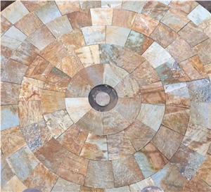 Exterior Yellow Medallion Floor Tile ,Best Quality Stone Floor Tiles , Interlocking Decoration Floor Tiles Outside, Stone Slate