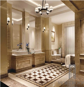 Cuppccino Marble Medallion;Marble Flooring Design for Bathroom