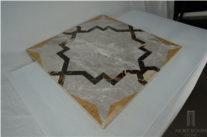 Grey Marble Square Floor Waterjet Medallions ;Laminated Panel;Grey Marble