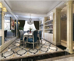 Grey Marble Square Floor Waterjet Medallions ;Laminated Panel;Grey Marble