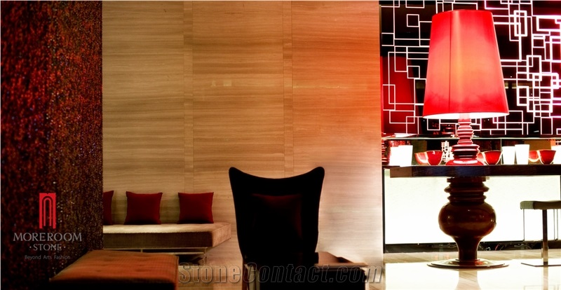 Iran Grade a Polished Beige Travertine Composite Marble Panel Laminate Stone Tile