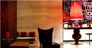 Iran Grade a Polished Beige Travertine Composite Marble Panel Laminate Stone Tile