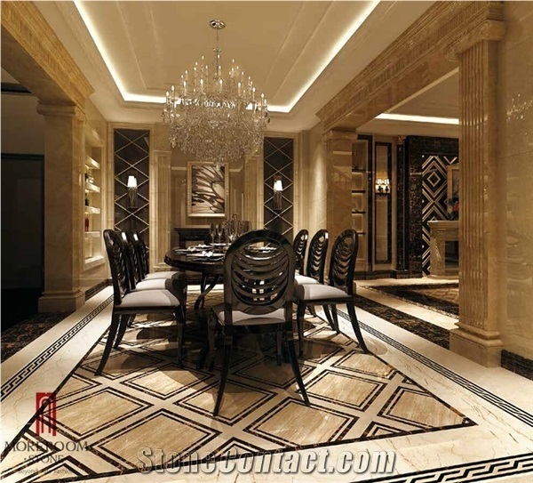 Italy Beige Marble Cupertino Marble Tiles Floor Medalions Carpet Pattern Marble Water Jet Medallion Inset Water Jet Marble Flooring