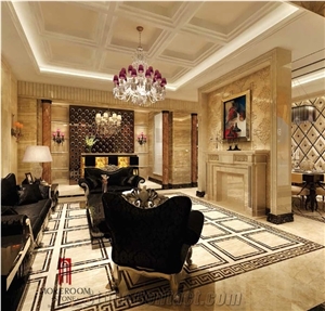 Italy Beige Marble Cupertino Marble Tiles Floor Medalions Carpet Pattern Marble Water Jet Medallion Inset Water Jet Marble Flooring