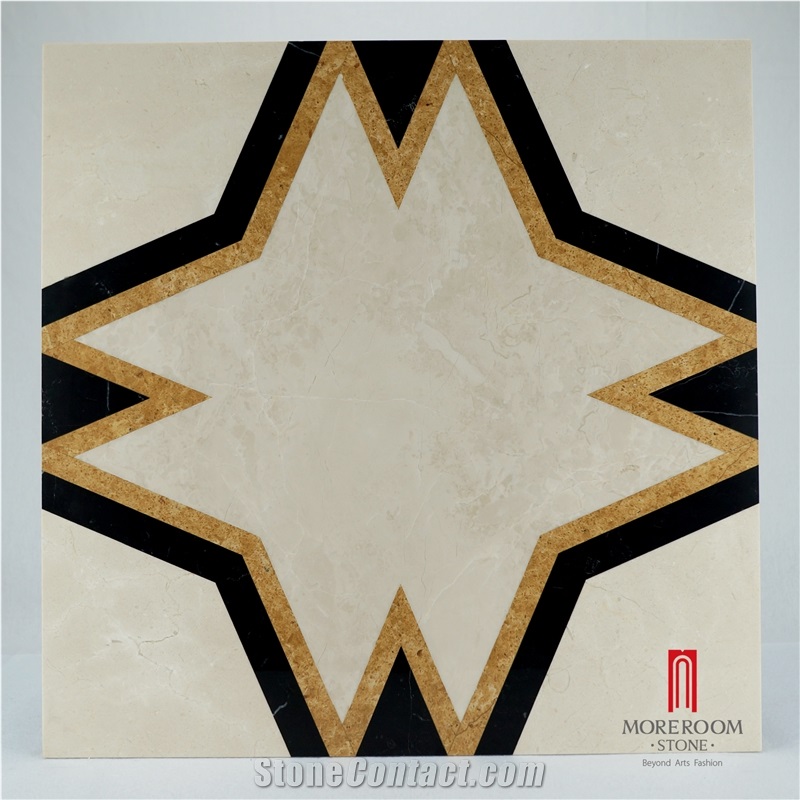 Moreromm Stone Ml-A20s6060 Latte Beige Marble Medallions, Star Design Square Waterjet Marble Medallion for Lobby Design