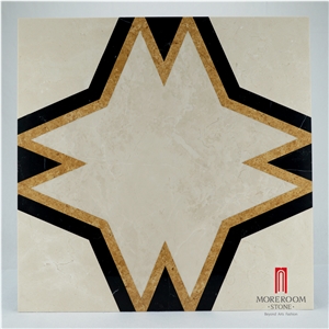Moreromm Stone Ml-A20s6060 Latte Beige Marble Medallions, Star Design Square Waterjet Marble Medallion for Lobby Design