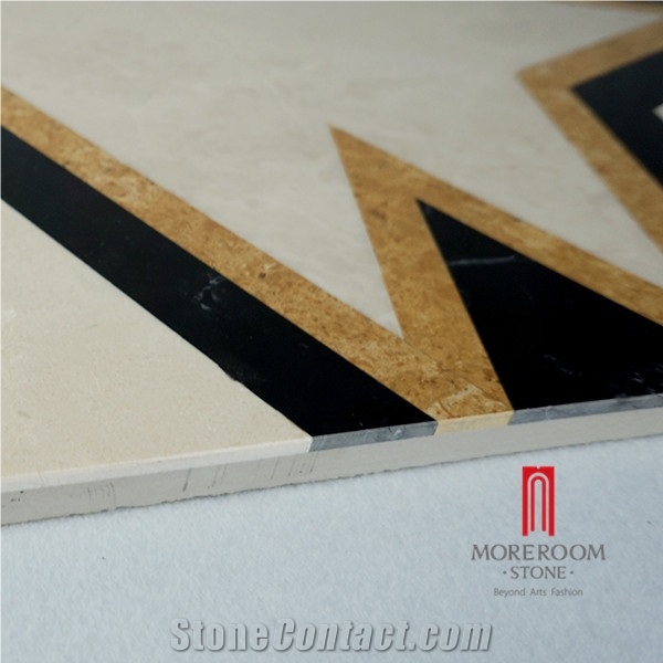 Moreromm Stone Ml-A20s6060 Latte Beige Marble Medallions, Star Design Square Waterjet Marble Medallion for Lobby Design