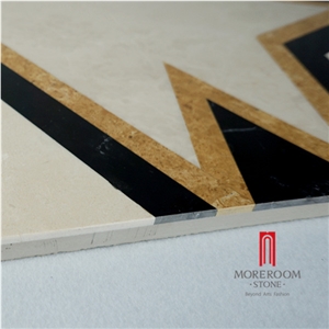 Moreromm Stone Ml-A20s6060 Latte Beige Marble Medallions, Star Design Square Waterjet Marble Medallion for Lobby Design