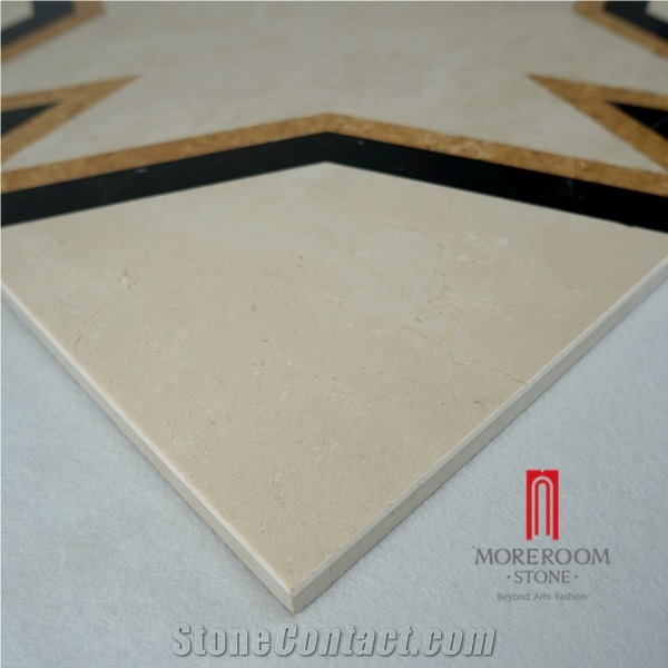 Moreromm Stone Ml-A20s6060 Latte Beige Marble Medallions, Star Design Square Waterjet Marble Medallion for Lobby Design