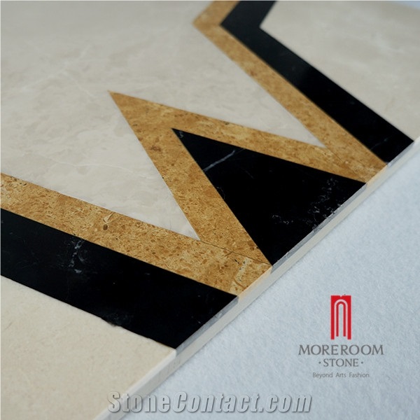 Moreromm Stone Ml-A20s6060 Latte Beige Marble Medallions, Star Design Square Waterjet Marble Medallion for Lobby Design
