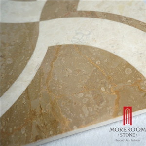 Moreroom Stone Ml-A24s6060 Australia Queensland Golden Beige Marble Waterjet Medallions, Luxury Wave Waterjet Marble Design