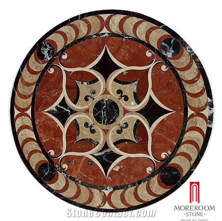 Moreroom Stone Round Waterjet Marble Carpet Medallion Mqr002,Coral Red Marble