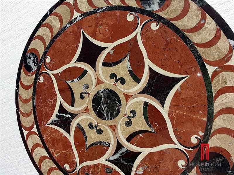 Moreroom Stone Round Waterjet Marble Carpet Medallion Mqr002,Coral Red Marble