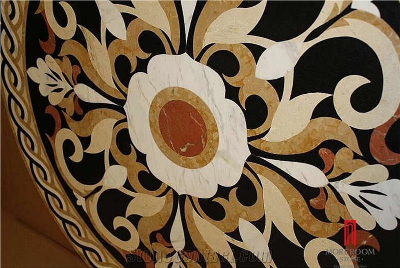 Moreroom Stone Round Waterjet Marble Carpet Medallion Mqs001 ,Red Cream Marble