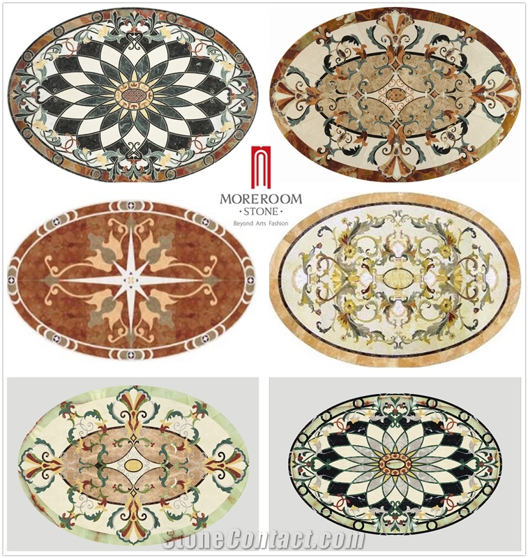 Moreroom Stone Round Waterjet Marble Carpet Medallion Mqs001 ,Red Cream Marble