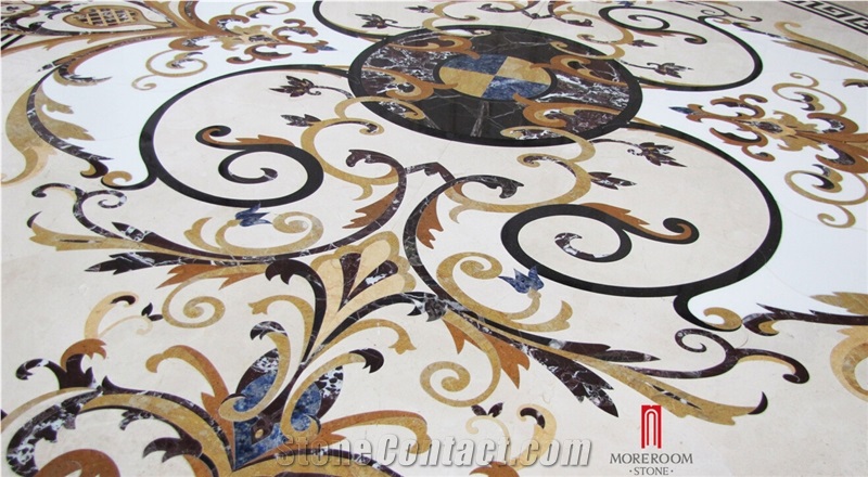 Moreroom Stone Round Waterjet Marble Carpet Medallion Mqs001 ,Red Cream Marble