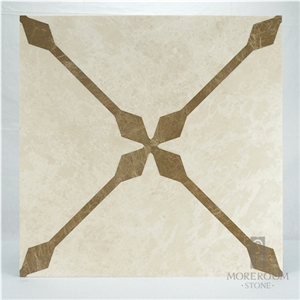 Moreroon Stone Ml-A14s6060 Turkey Karamanlı Ilçesi Cream Beige Bailuan Marble Waterjet Medallions, Square Water Jet Carpet Marble Panle
