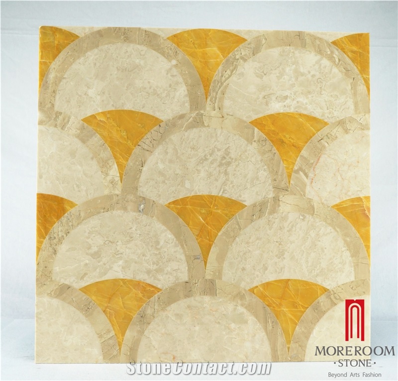 Mpc10g66 Moreroom Stone Gold Onyx Suqare Waterjet Medallio Artistic Inset Marble Inlay Panel