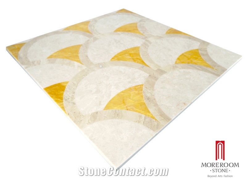 Mpc10g66 Moreroom Stone Gold Onyx Suqare Waterjet Medallio Artistic Inset Marble Inlay Panel