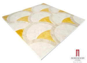 Mpc10g66 Moreroom Stone Gold Onyx Suqare Waterjet Medallio Artistic Inset Marble Inlay Panel