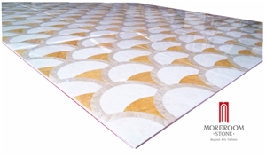Mpc10g66 Moreroom Stone Gold Onyx Suqare Waterjet Medallio Artistic Inset Marble Inlay Panel