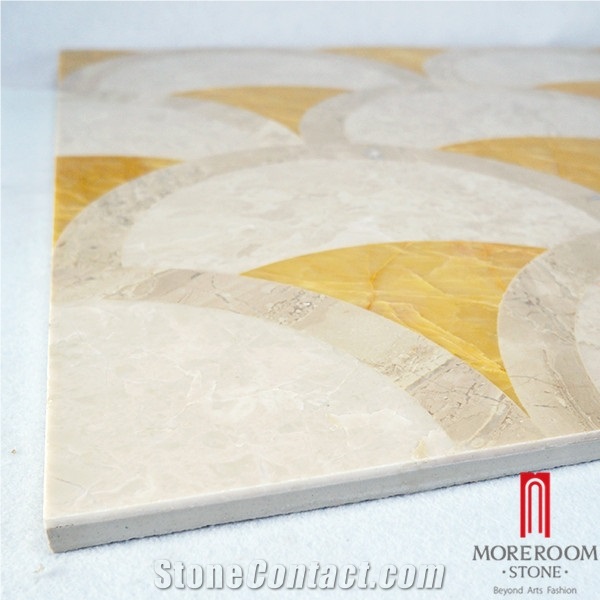 Mpc10g66 Moreroom Stone Gold Onyx Suqare Waterjet Medallio Artistic Inset Marble Inlay Panel