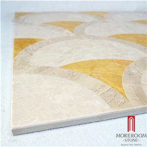 Mpc10g66 Moreroom Stone Gold Onyx Suqare Waterjet Medallio Artistic Inset Marble Inlay Panel