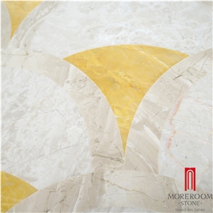 Mpc10g66 Moreroom Stone Gold Onyx Suqare Waterjet Medallio Artistic Inset Marble Inlay Panel