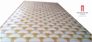 Mpc10g66 Moreroom Stone Gold Onyx Suqare Waterjet Medallio Artistic Inset Marble Inlay Panel