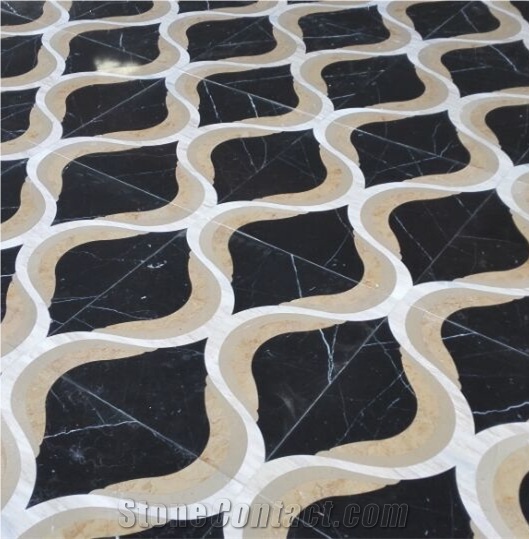 Nero Margiua & Golden Beige Marble Pattern Cut by Water-Jet, Nero Margiua Marble Medallion