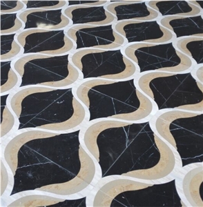 Nero Margiua & Golden Beige Marble Pattern Cut by Water-Jet, Nero Margiua Marble Medallion