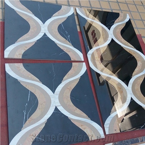 Nero Margiua & Golden Beige Marble Pattern Cut by Water-Jet, Nero Margiua Marble Medallion