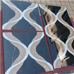 Nero Margiua & Golden Beige Marble Pattern Cut by Water-Jet, Nero Margiua Marble Medallion