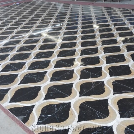 Nero Margiua & Golden Beige Marble Pattern Cut by Water-Jet, Nero Margiua Marble Medallion