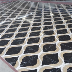 Nero Margiua & Golden Beige Marble Pattern Cut by Water-Jet, Nero Margiua Marble Medallion