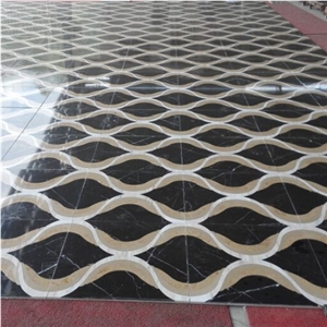 Nero Margiua & Golden Beige Marble Pattern Cut by Water-Jet, Nero Margiua Marble Medallion
