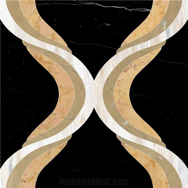 Nero Margiua & Golden Beige Marble Pattern Cut by Water-Jet, Nero Margiua Marble Medallion