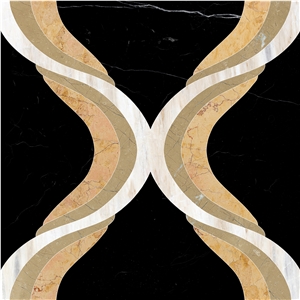 Nero Margiua & Golden Beige Marble Pattern Cut by Water-Jet, Nero Margiua Marble Medallion