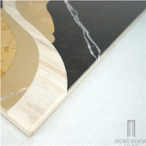 Nero Marquina Marble Water Jet Medallions in Foshan, Nero Marquina Marble Flooring Design