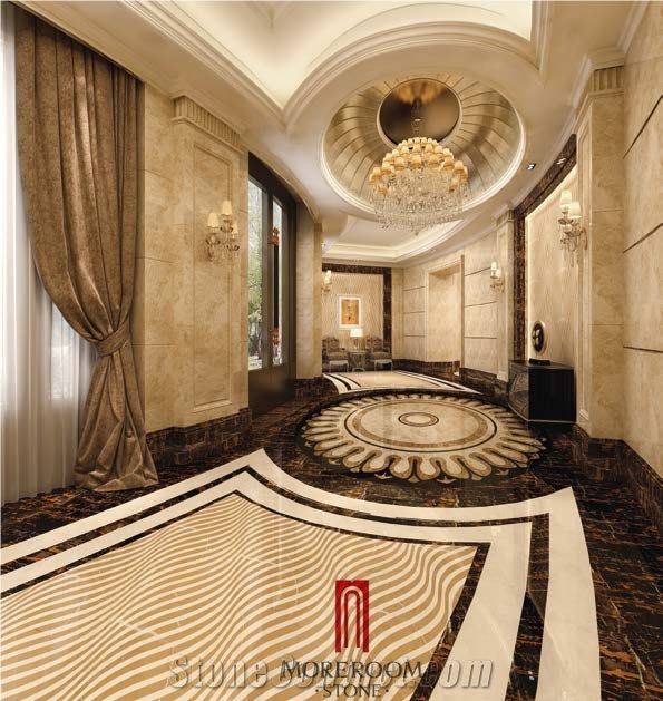 Spain Amarillo Oro Marble Water Jet Medallions Composite Medallion Floor Medallions Marble Pattern Tiles Price