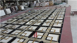 Spain Light Emperador Marble Square Medallions Carpet Medallions Floor Medallions Price Water Jet Floor Inset Marble Tils