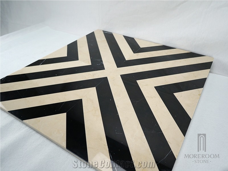 Spain Pinoso Crema Marfil Marble Artistic Inset Marble Panel Thin Laminated Water-Jet Medallions Hotel Design Floor Decoration Spanish Marble Price