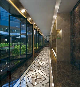 Spainish Marble Dark Emperador Marble Waterjet Marble Medallion Floor Medallion Flower Medallion Tile Indoor Wall Decoration