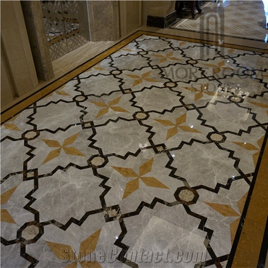 Thin Laminated Marble Water-Jet Medallions Dinning Room Design