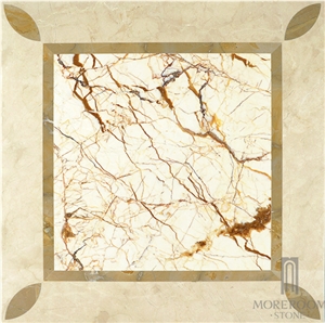 Turkey Bilecik Sofitel Gold Marble Composite Marble Tile Fantastic Floor Design Pattern Bathroom Laminated Water-Jet Medallions Marble Price